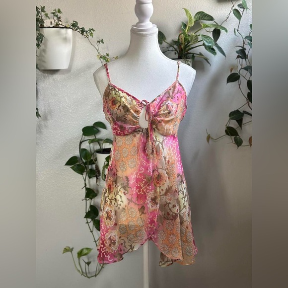 Victoria's Secret Other - Victoria’s Secret Y2K Floral Slip Dress Tie Front